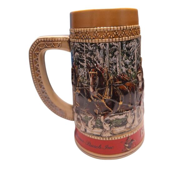 1987 Budweiser "C" series Christmas Clydesdales Holiday Collector Beer Stein Mug - Picture 1 of 6